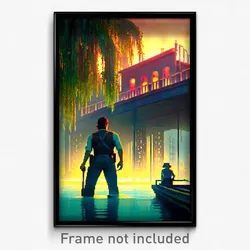 Pixel Art Poster - Cool Bayou (8 Bit Psychedelic Trippy Weird Video Game Print)