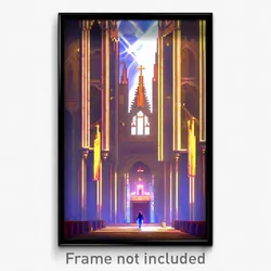 Pixel Art Poster - Fluffy Cathedral (8 Bit Psychedelic Trippy Video Game Print)