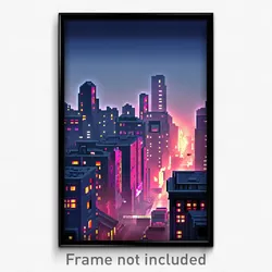 Pixel Art Poster - Dreary Metropolis (8 Bit Psychedelic Trippy Video Game Print)