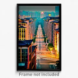 Pixel Art Poster - Empty Chinese City (8 Bit Psychedelic Video Game Print)