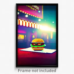 Pixel Art Poster - Adventurous Hamburger (8 Bit Psychedelic Video Game Print)
