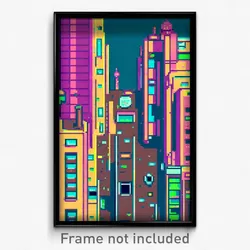 Pixel Art Poster - Rubbery City (8 Bit Psychedelic Trippy Video Game Print)
