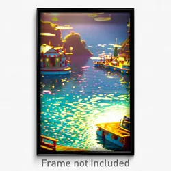 Pixel Art Poster - Bubbly Harbour (8 Bit Psychedelic Trippy Video Game Print)
