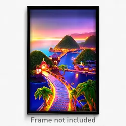 Pixel Art Poster - Quaint Exotic Island (8 Bit Psychedelic Video Game Print)
