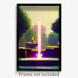 Pixel Art Poster - Lost Fountain (8 Bit Psychedelic Trippy Video Game Print)