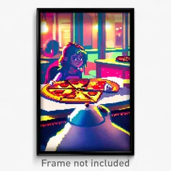 Pixel Art Poster - Puny Pizza (8 Bit Psychedelic Trippy Weird Video Game Print)