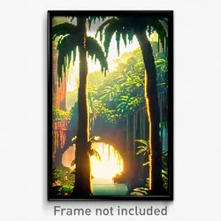 Pixel Art Poster - Quaint Jungle (8 Bit Psychedelic Trippy Video Game Print)