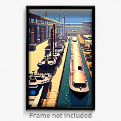 Pixel Art Poster - Immaculate Shipyard (8 Bit Psychedelic Video Game Print)