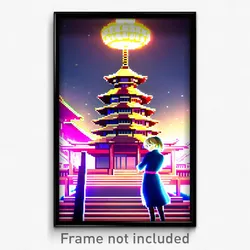 Pixel Art Poster - Anime Like Pagoda (8 Bit Psychedelic Trippy Video Game Print)