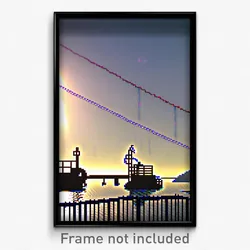 Pixel Art Poster - Wire Frame Glitchy Harbour (8 Bit Video Game Print)