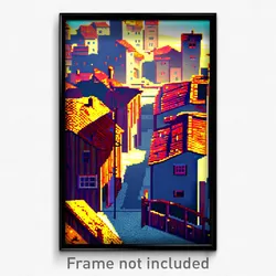 Pixel Art Poster - Rusty Town (8 Bit Psychedelic Trippy Weird Video Game Print)
