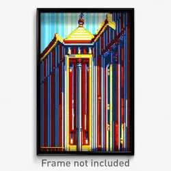 Pixel Art Poster - Striped Historical Architecture (8 Bit Video Game Print)