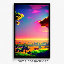 Pixel Art Poster - Colorful Savannah (8 Bit Psychedelic Trippy Video Game Print)