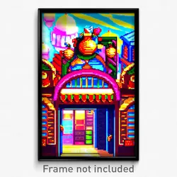 Pixel Art Poster - Shiny Bazaar (8 Bit Psychedelic Trippy Video Game Print)