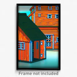 Pixel Art Poster - Orange Cabin (8 Bit Psychedelic Trippy Video Game Print)