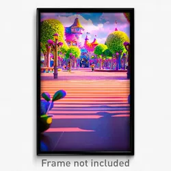 Pixel Art Poster - Whimsical Plaza (8 Bit Psychedelic Trippy Video Game Print)