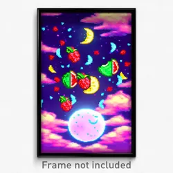Pixel Art Poster - Fruity Moon Battle (8 Bit Psychedelic Video Game Print)