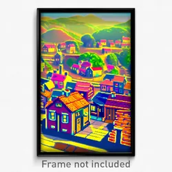 Pixel Art Poster - Wiggly Small Town (8 Bit Psychedelic Trippy Video Game Print)