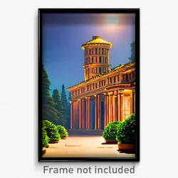 Pixel Art Poster - Evergreen Roman Architecture (8 Bit Video Game Print)