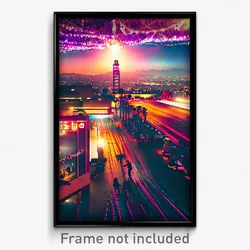 Pixel Art Poster - Crazy Los Angeles (8 Bit Psychedelic Trippy Video Game Print)