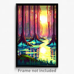 Pixel Art Poster - Sparkling Swamp (8 Bit Psychedelic Trippy Video Game Print)