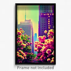 Pixel Art Poster - Flowery New York (8 Bit Psychedelic Trippy Video Game Print)