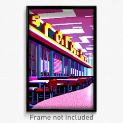 Pixel Art Poster - Magnificent 50'S Diner (8 Bit Psychedelic Video Game Print)