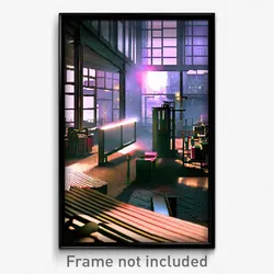 Pixel Art Poster - Urban Factory (8 Bit Psychedelic Trippy Video Game Print)