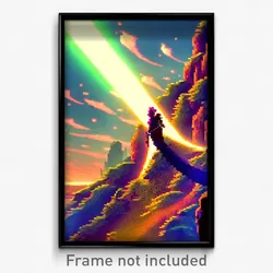 Pixel Art Poster - Dazzling Outland (8 Bit Psychedelic Trippy Video Game Print)
