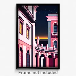 Pixel Art Poster - Advanced Spanish Architecture (8 Bit Video Game Print)