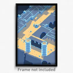 Pixel Art Poster - Light Blue Fortifications (8 Bit Video Game Print)