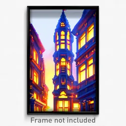Pixel Art Poster - Prestigious Cartoon Architecture (8 Bit Video Game Print)