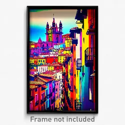 Pixel Art Poster - Multicolored Spanish City (8 Bit Video Game Print)