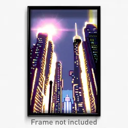 Pixel Art Poster - Big Metropolis (8 Bit Psychedelic Trippy Video Game Print)