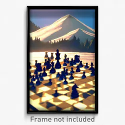 Pixel Art Poster - Mountainous Chess Board (8 Bit Psychedelic Video Game Print)
