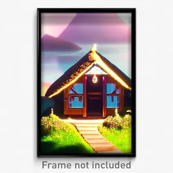 Pixel Art Poster - Imaginary Hut (8 Bit Psychedelic Trippy Video Game Print)