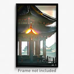 Pixel Art Poster - Buoyant Pagoda (8 Bit Psychedelic Trippy Video Game Print)