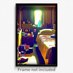 Pixel Art Poster - Cluttered Hospice (8 Bit Psychedelic Trippy Video Game Print)