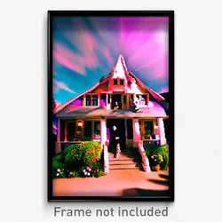 Pixel Art Poster - Crazy House (8 Bit Psychedelic Trippy Weird Video Game Print)