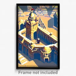 Pixel Art Poster - Unrealistic Citadel (8 Bit Psychedelic Video Game Print)