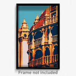 Pixel Art Poster - Distorted Spanish Architecture (8 Bit Video Game Print)