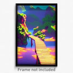 Pixel Art Poster - Made Up Isle (8 Bit Psychedelic Trippy Video Game Print)