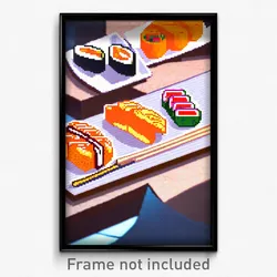 Pixel Art Poster - Orange Sushi (8 Bit Psychedelic Trippy Video Game Print)