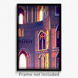 Pixel Art Poster - Stained Battlements (8 Bit Psychedelic Video Game Print)