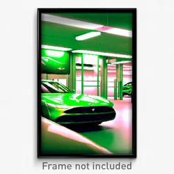 Pixel Art Poster - Green Car Dealership (8 Bit Psychedelic Video Game Print)