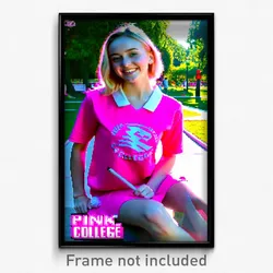 Pixel Art Poster - Pink College (8 Bit Psychedelic Trippy Video Game Print)