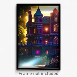 Pixel Art Poster - Strange Mansion (8 Bit Psychedelic Trippy Video Game Print)