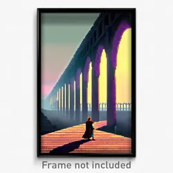 Pixel Art Poster - Gigantic Aquaduct (8 Bit Psychedelic Trippy Video Game Print)