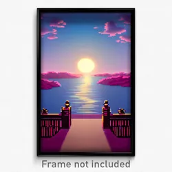 Pixel Art Poster - Sky Blue Bayou (8 Bit Psychedelic Trippy Video Game Print)