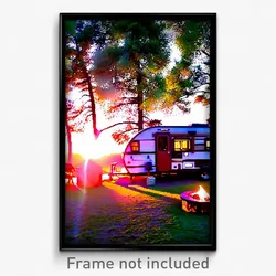 Pixel Art Poster - Outrageous Campsite (8 Bit Psychedelic Video Game Print)